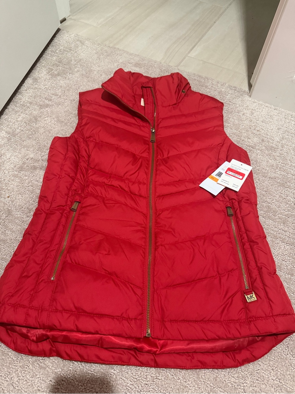 MICHAEL Michael Kors Red Quilted Sleeveless Puffer Vest